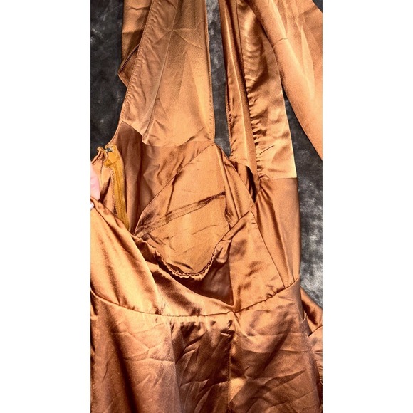 Show Me Your Mumu Adele Halter Maxi Dress Womens Large Copper Brown Luxe Satin - Picture 15 of 16